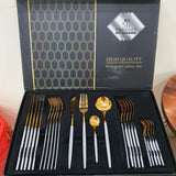 35 Gram Cutlery for 6 People - 24 Piece Set - White & Golden