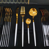 35 Gram Cutlery for 6 People - 24 Piece Set - White & Golden