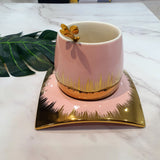 Cup & Saucer With Spoon - Pink & Golden