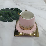 Cup & Saucer With Spoon - Pink & Golden