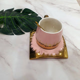 Cup & Saucer With Spoon - Pink & Golden