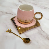 Cup & Saucer With Spoon - Pink & Golden