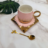 Cup & Saucer With Spoon - Pink & Golden