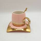 Cup & Saucer With Spoon - Pink & Golden