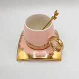 Cup & Saucer With Spoon - Pink & Golden