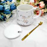 Mug with Cover and Golden Spoon - White