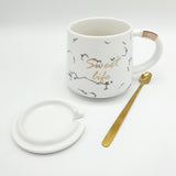 Mug with Cover and Golden Spoon - White