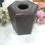 Premium Round Leather Tissue Box - Dark Brown