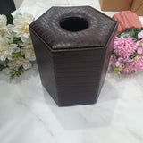 Premium Round Leather Tissue Box - Dark Brown