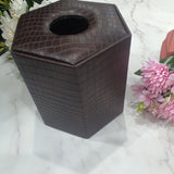 Premium Round Leather Tissue Box - Dark Brown