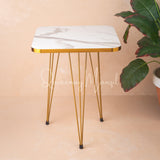 Metal Legs Table High Quality Glossy Top Waterproof MDF – White Square with Golden Border