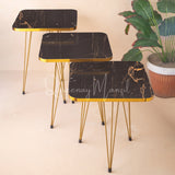 Metal Legs Table Set High Quality Glossy Top Waterproof MDF – Black Square with Golden Border