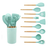 13-piece Silicone Kitchen Utensils Set with Resting Pad - Green