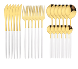 35 Gram Cutlery for 6 People - 24 Piece Set - White & Golden