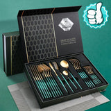 35 Grams Cutlery for 6 People - 24 Piece Set - Green & Golden