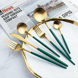 35 Grams Cutlery for 6 People - 24 Piece Set - Green & Golden