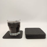 Leather Coaster Mats Square Black - 6 Pieces