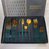 35 Grams Cutlery for 6 People - 24 Piece Set - Green & Golden